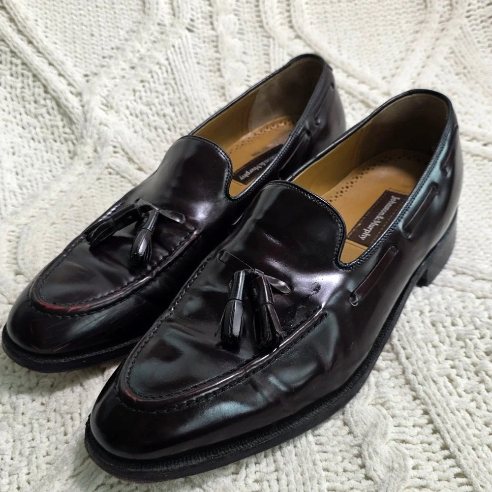 VTG‎ Johnston & Murphy Tassel Loafers Oxblood Leather Mens 10.5 D